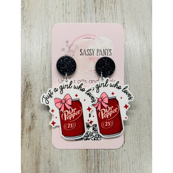 Just a Girl Who Loves Dr. Pepper Earrings NEW - Picture 1 of 1
